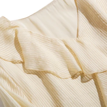 SuyaDream Femei Bluza Reale Mătase cu Dungi cu Mâneci Lungi V-neck Volane Bluze 2020 Primăvară Tricou