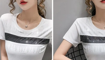 Vara coreea Style Moda T-shirt Sexy O-Gât Mozaic de Diamante Femei Topuri cu Maneci Scurte Ropa Mujer Casual Slim Teuri T08212L