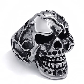 Bărbați Băiat din Oțel Inoxidabil Inel Craniu Înfricoșător de Mobile Maxilarului Motociclist Bijuterii Dimensiune 7~14