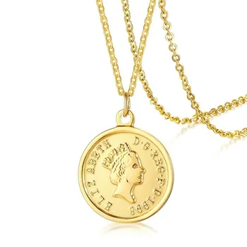 Regina Elisabeta Mici de Aur umplut Coin Charm Pandantiv Colier pentru Femei