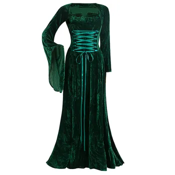 De iarnă pentru femei vintage din poliester платье medieval maneca lunga culoare solidă rochie rochie lunga petrecere de vacanță elegant rochie de elf de F04*