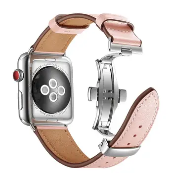 Bandă de piele pentru Apple Watch Seria 5 4 44mm 40mm Argint Fluture incuietoare brățară Brățară Curea pentru iWatch 3/2 42mm 38mm watchband