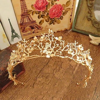 Baroc Ramură Coroana De Mireasă Stras Tiara Libelula Nunta, Accesoriu De Păr