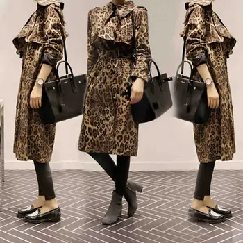 Slim Lung Trenci ofițeresc Femme Stil coreean Primavara Toamna Leopard de Imprimare Strat de Birou Doamnelor Noua Moda Canadiană Streetwear f2554