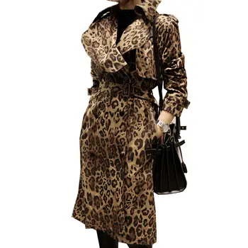 Slim Lung Trenci ofițeresc Femme Stil coreean Primavara Toamna Leopard de Imprimare Strat de Birou Doamnelor Noua Moda Canadiană Streetwear f2554