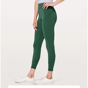 Verde Contrast Stitch Sport Fitness Yoga Pantaloni Femei Talie Mare Antrenament De Funcționare Dresuri Elastice Din Nylon&Spandex Yoga Jambiere