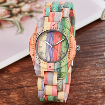 Lemn Colorat Viziona Câteva Ceasuri Bărbați Femei Ceas Iubitorii Set De Cuarț Reloj De Culoare Curcubeu Bambooo Ceas Real Natural Din Lemn