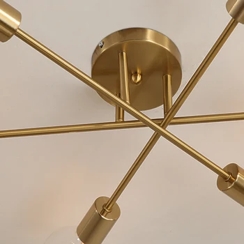 Modern Sputnik Candelabru de Iluminat Nordic Semi Flush Mount Plafon Lampă Periat Epocă de Aur de Iluminat 6-lumina Decor Acasă
