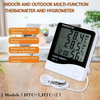 HTC-1 HTC-2 LCD Digital Electronic de Temperatură și Umiditate Metru Interioară în aer liber Termometru Higrometru Stație Meteo cu Ceas