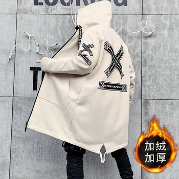 Jacheta Fleece de Iarna Parka Barbati 5XL Imprimare Militare Japoneze Hooded Trench Lung Negru Hip Hop Streetwear Gros Jachete Barbati