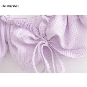 SheMujerSky Sexy Tricotate Bluza Volane Elastic V-gât Adânc Bandaj Trunchiate de Sus 2020 Petrecere de Vara Topuri