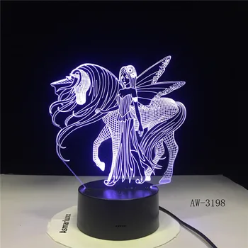 3D LED Lumina de Noapte pentru a Avea Aripi Unicorn si o Fata cu 7 Culori deschise pentru Decor Acasă Cal Lampa Vizualizare Cadou AW-3198
