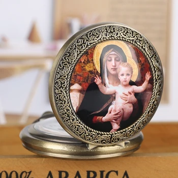 Religioase Fecioara Maria și Iisus Cuarț Ceas de Buzunar Pandantiv pentru Femei Fete Lady Bijuterii Colier Lanț Ceas Cadou pentru Barbati Femei