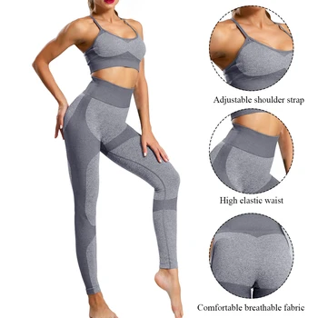 Femei yoga set de Fitness, Costume de Sport sală de GIMNASTICĂ Pânză Yoga Camasi cu Maneca Lunga Talie Mare de Funcționare Jambiere Pantaloni de Antrenament Tricouri