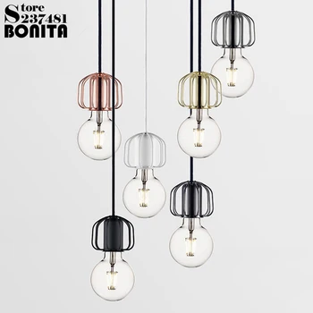 Danish design Modern Acoperit de perdeaua de lumini dormitor Mic cușcă de fier cablu pandantiv lampă Bec Edison droplight loft