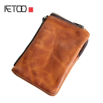 AETOO Scurt portofel retro vechi de primul strat de piele barbati portofel de piele de tineret epocă verticale cu fermoar portofel