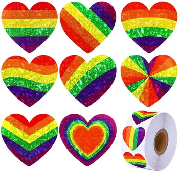 500pcs/rola Sclipici Gay Pride Autocolante Dragoste Curcubeu de Mândrie Autocolante în Formă de Inimă Autocolante Etichete pentru Ziua Îndrăgostiților Dragoste Decor