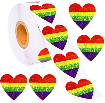 500pcs/rola Sclipici Gay Pride Autocolante Dragoste Curcubeu de Mândrie Autocolante în Formă de Inimă Autocolante Etichete pentru Ziua Îndrăgostiților Dragoste Decor