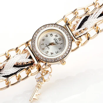 Țesut Curea Ceasuri Pentru Femei Cheie De Aur De Lux Cristal Curea De Metal Doamnelor Ceas Analog Cuarț Ceasuri Ceasuri Reloj Mujer