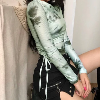 Tie Dye Print Y2k Culturilor Topuri Tricou Femei Harajuku Vară 2020 Talie Îmbrățișez Femei Streetwear Buric Bottom Tricou Topuri Sexy