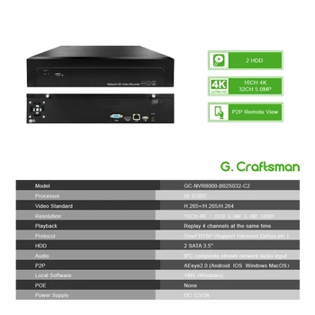 16CH 4K 32CH 5MP H. 265 NVR Recorder Video de Rețea 2 HDD 24/7 Înregistrare Onvif 2.6 P2P Pentru Camera IP de Securitate de Sistem G. Ccraftsman