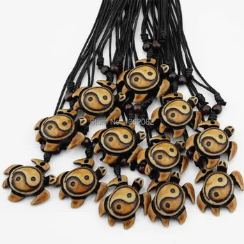 En-gros 12buc Imitații de Os Sculptat Tai Chi Yin & Yang Țestoase Pandantive Colier Cravată Amuleta MN432