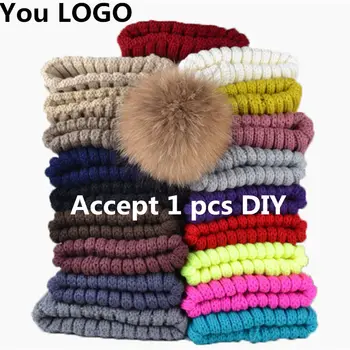 Pret De Fabrica! 1buc Gratuit DIY Logo-ul Personalizat de Iarnă Pălărie Cald Gros de Blană de Vulpe Pompom Căciuli Tricotate Pălărie Pentru Femei Barbati capota