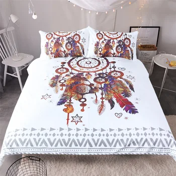 CAMMITEVER Dreamcatcher Set de lenjerie de Pat King Dublu Carpetă Acopere Boho Pene Colorate Lenjerie de pat 3pcs Mandala de Colorat Textile Acasă