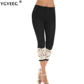 YGYEEG Femei Blugi Plus Dimensiune Casual, Talie Mare Vara Pantaloni Slim Denim Stretch Pantaloni Pentru Femeie Albastru Negru de Vițel Lungime 4XL 5XL