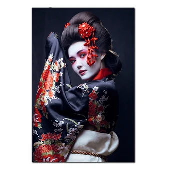 Portret de Gheișă Japoneză Panza Pictura Figuer Arta de Perete Postere si Printuri Living Fara rama