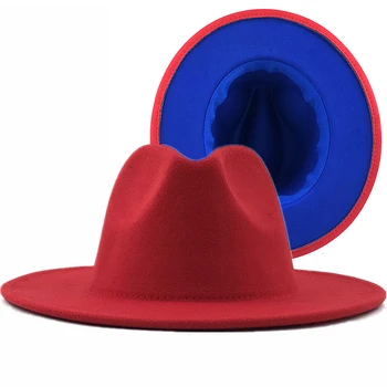 Unisex Exterior Armata Verde Interior Roșu de Lână Simțit Jazz Pălării Fedora cu Curea Subțire Catarama Bărbați Femei Margine Largă Panama Trilby Pac L XL