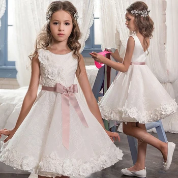 Drăguț drăguț alb floare fata rochii cu cercevea copii minunate de nunta petrecere, rochii de bal dimensiune 2-16y