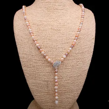 Colier de perle Veritabile de apă Dulce Colier de Perle de Cultură de Bijuterii Perla Naturala Fine Petrecere de Bijuterii pentru Femei de 8-9mm Lungime 75cm