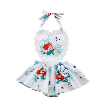 Newbron sirena Romper Rochie 2018 NEW Sosire fetita desene animate rochie de imprimare Copil pentru sugari vara salopetă transport gratuit