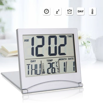 Mini Folding LCD Ceas cu Alarmă Digitale Birou Masa Statie Meteo de Birou Ceas de Temperatură Funcție de Amânare pentru a Călători Noptiera