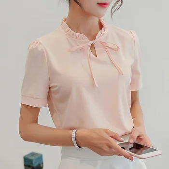 Nouă Femei Casual Șifon Bluza Maneca Scurta Moda Coreeană 2019 Topuri De Vara Femei Elegante Haine Streetwear Femei Tricou Alb