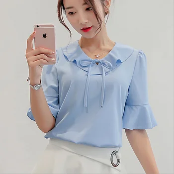Nouă Femei Casual Șifon Bluza Maneca Scurta Moda Coreeană 2019 Topuri De Vara Femei Elegante Haine Streetwear Femei Tricou Alb