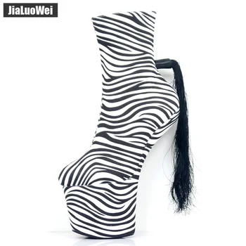 Jialuowei Designer de Brand Sexy Fetish Zebra Print 20CM Extreme cu Toc Platforma de Moda pentru Femei Fermecătoare Glezna Cizme Dimensiune 36-46