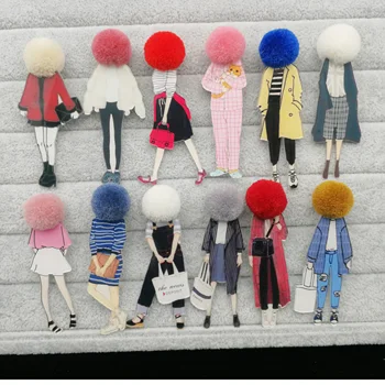 Moda Ace de Brosa pentru Femei Broșe Desene animate Fete de Modele Acrilice Broșe Pompom Haine Accesorii Bijuterii Cutie de Cadou