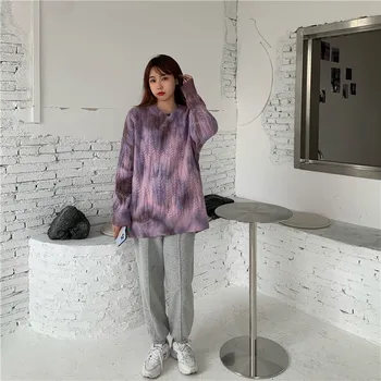 Pulover pentru Femei Toamna Iarna 2020 Nou Vrac Tie dye Maneca Lunga versiunea coreeană Femei Haine Supradimensionate, Pulovere Pulover 622G