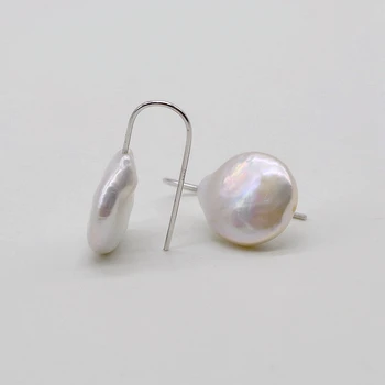 Scurt cercei cu perle. Alb Natural monedă baroc pearl. 925 sterling silver hook. Femei cercei cu perle, stil simplu