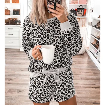 Leopard de imprimare pijamale femei primavara-vara maneca lunga femei pijama set de moda interior vrac doua piese body îmbrăcăminte de noapte