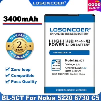 3700mAh BL-5C, BL-5CT BL-5J Acumulator BL-5B pentru Nokia 1100 6230 6600 C2-06 X2-01 6230i N70 N71 N900 X6 5800XM 5800i 5800W 5230XM