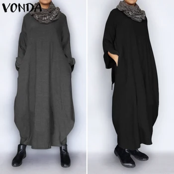 Jachete de iarnă Rochie de Femei Halat VONDA 2021 Casual Musulman Sarafan Casual cu Maneca Lunga Maxi Rochie Lunga Plus Dimensiune Vestidos