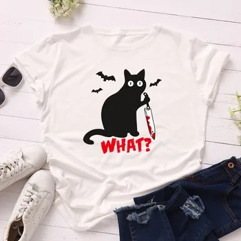 Vara Bumbac Femei T Shirt S-5XL Plus Dimensiune Drăguț Amuzant Cat de Imprimare Maneca Scurta Bluze Casual Simplu O-Gât de sex Feminin Tricouri