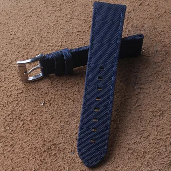 Nailon Canves Watchbands Curea Albastru +Piele naturala de jos Uita-te la trupa pin cataramă de argint din oțel inoxidabil 22mm Pentru Ceas Sport barbati