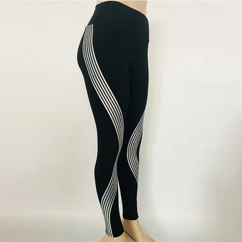 Strălucitoare Holografice 3D Print Pantaloni Lungi Negri cu Talie Înaltă Elastic Femei niște Slăbănogi Fitness Casual Pantaloni de Creion 2019 Noua Moda
