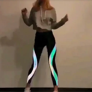 Strălucitoare Holografice 3D Print Pantaloni Lungi Negri cu Talie Înaltă Elastic Femei niște Slăbănogi Fitness Casual Pantaloni de Creion 2019 Noua Moda