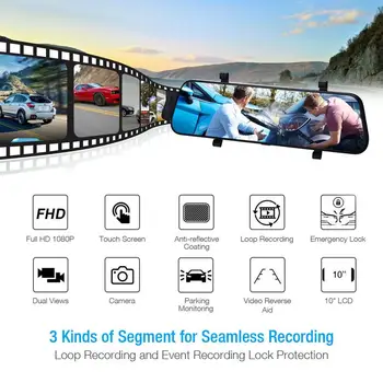 10inches HD 1080P Dual Lens Masina DVR Bord Cam Cameră Video Recorder Oglinda Retrovizoare DVR Auto Gps Navigator Car Styling