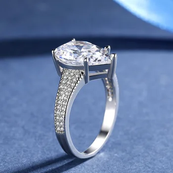 Yanleyu Mare CZ Diamant Inel de Nunta Reale Argint 925 Picătură de Apă AAA+ Zircon Inele de Logodna pentru Femei PR364